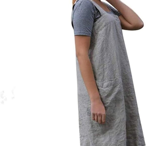 Japanese Pinafore Apron Smock Cotton Apron with Pockets Plus Size Aprons for Wom - Picture 2 of 6